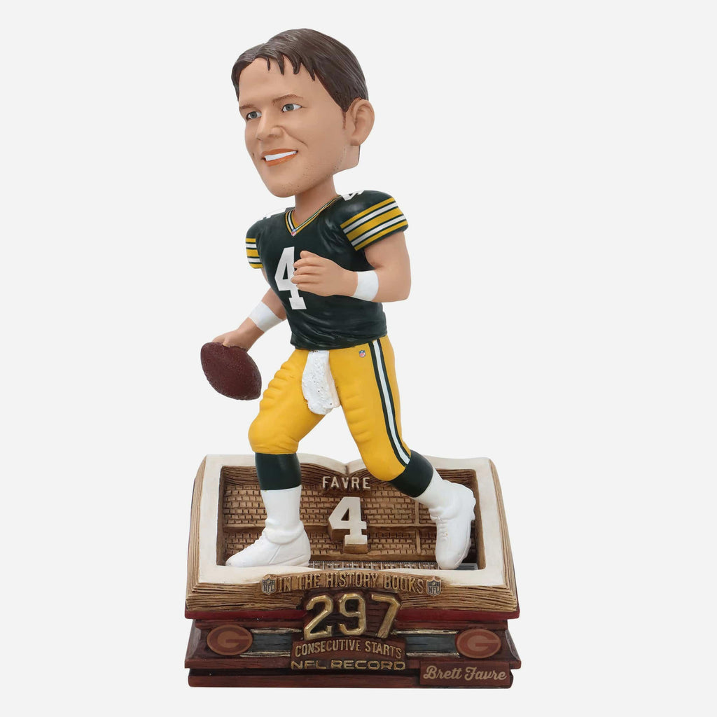 Brett Favre Green Bay Packers 297 Straight Games QB Record Book Bobblehead FOCO - FOCO.com