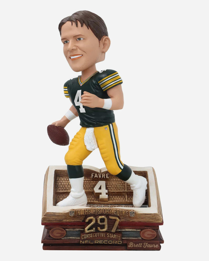 Brett Favre Green Bay Packers 297 Straight Games QB Record Book Bobblehead FOCO - FOCO.com