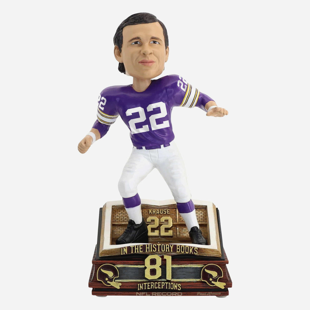 Paul Krause Minnesota Vikings 81 Career Interceptions Record Book Bobblehead FOCO - FOCO.com