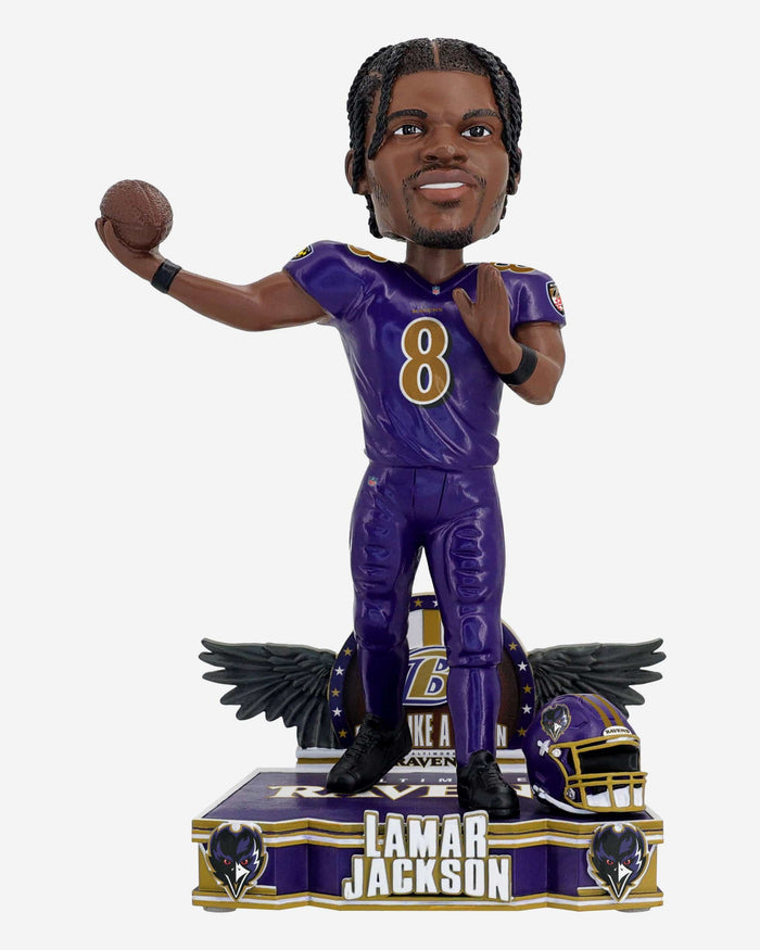 Lamar Jackson Baltimore Ravens Purple Rising Bobblehead FOCO - FOCO.com