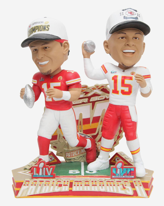 Patrick Mahomes Kansas City Chiefs Super Bowl LVII Champions 2X Super Bowl MVP Dual Bobblehead FOCO - FOCO.com