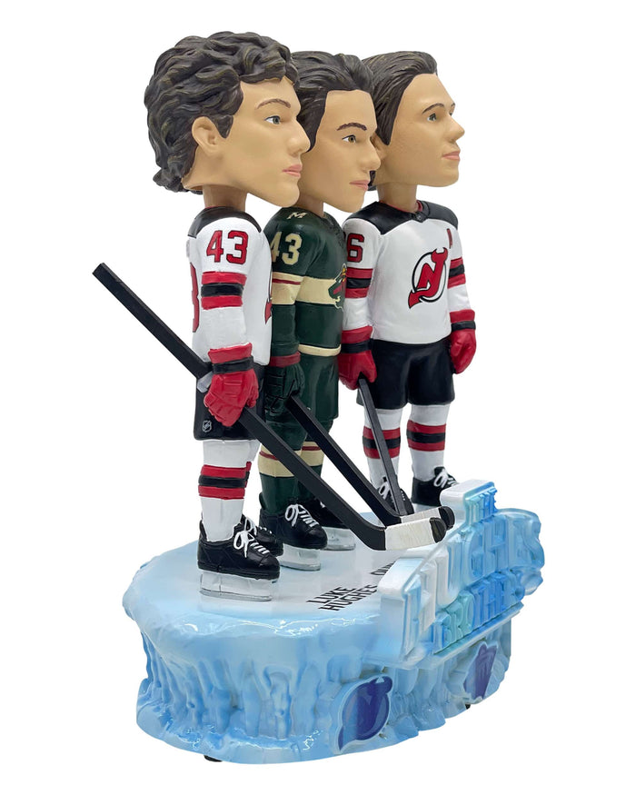 Jack Hughes & Luke Hughes & Quinn Hughes New Jersey Devils & Minnesota Wild The Hughes Bowl Mini Bobblehead Scene