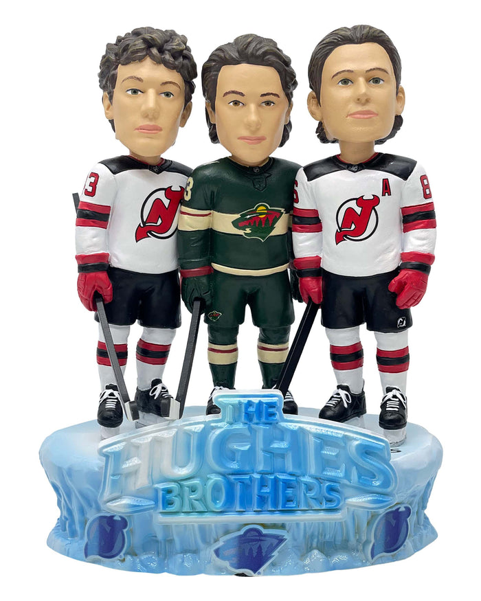 Jack Hughes & Luke Hughes & Quinn Hughes New Jersey Devils & Minnesota Wild The Hughes Bowl Mini Bobblehead Scene