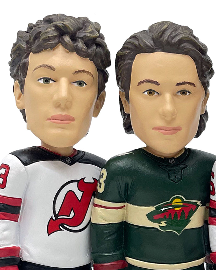 Jack Hughes & Luke Hughes & Quinn Hughes New Jersey Devils & Minnesota Wild The Hughes Bowl Mini Bobblehead Scene