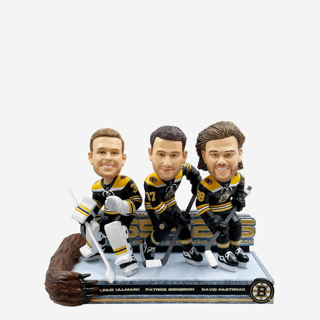 David Pastrnak & Patrice Bergeron & Linus Ullmark Boston Bruins Single-Season Wins Record Triple Bobblehead FOCO - FOCO.com
