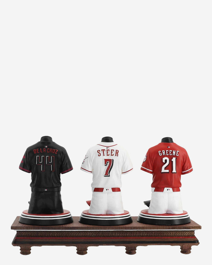 Elly De La Cruz & Hunter Greene & Spencer Steer Cincinnati Reds 2026 Jersey Bust Triple Bobblehead FOCO - FOCO.com