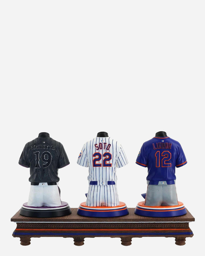 Francisco Lindor & Juan Soto & Bo Bichette New York Mets 2026 Jersey Bust Triple Bobblehead FOCO - FOCO.com