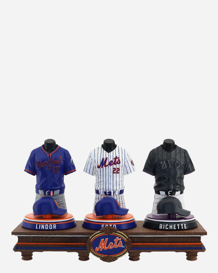 Francisco Lindor & Juan Soto & Bo Bichette New York Mets 2026 Jersey Bust Triple Bobblehead FOCO - FOCO.com