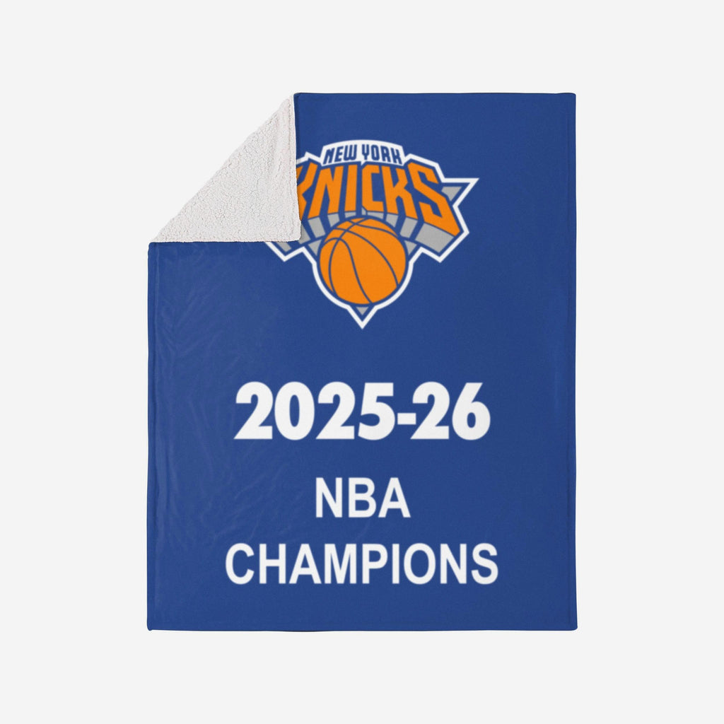 New York Knicks 2026 NBA Champions Banner Sherpa Lined Throw Blanket FOCO - FOCO.com