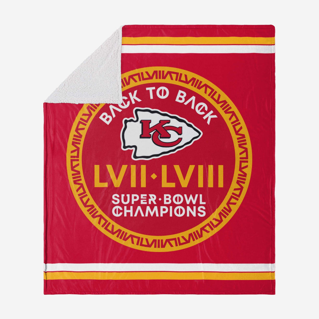 Kansas City Chiefs Super Bowl LVIII Champions Sherpa Blanket FOCO - FOCO.com