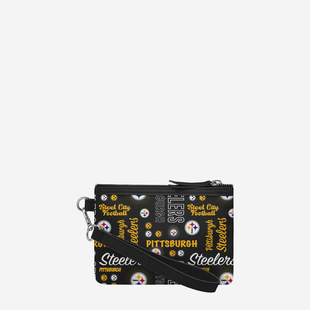 Pittsburgh Steelers Spirited Style Printed Collection Repeat Logo Wristlet FOCO - FOCO.com
