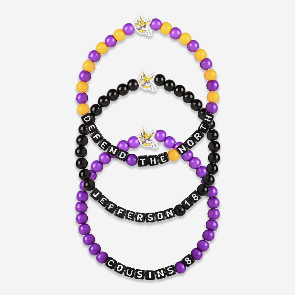 Justin Jefferson & Kirk Cousins Minnesota Vikings 3 Pack Player Beaded Friendship Bracelet FOCO - FOCO.com