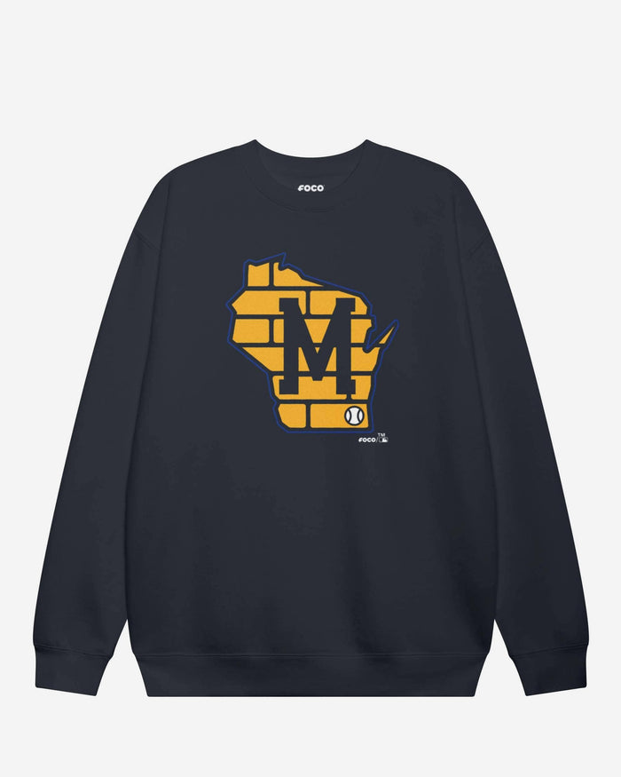 Milwaukee Brewers Away Alternate Logo Crew Neck Sweatshirt FOCO Navy S - FOCO.com
