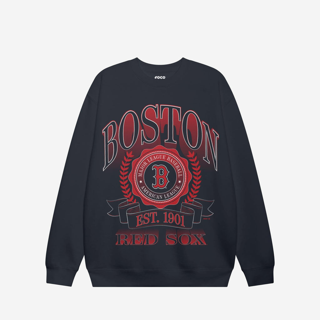 Boston Red Sox Banner Crest Crew Neck Sweatshirt FOCO S - FOCO.com