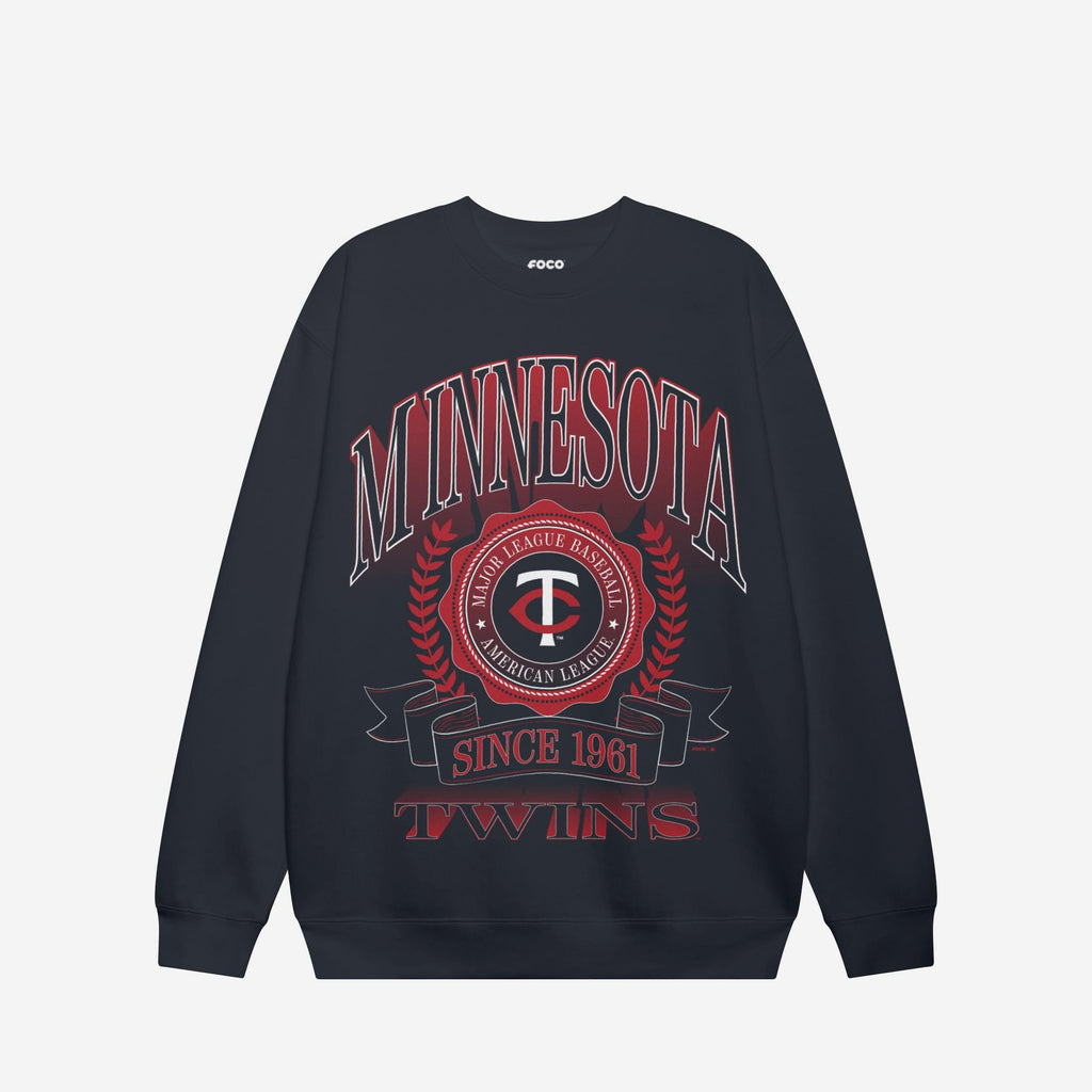 Minnesota Twins Banner Crest Crew Neck Sweatshirt FOCO S - FOCO.com