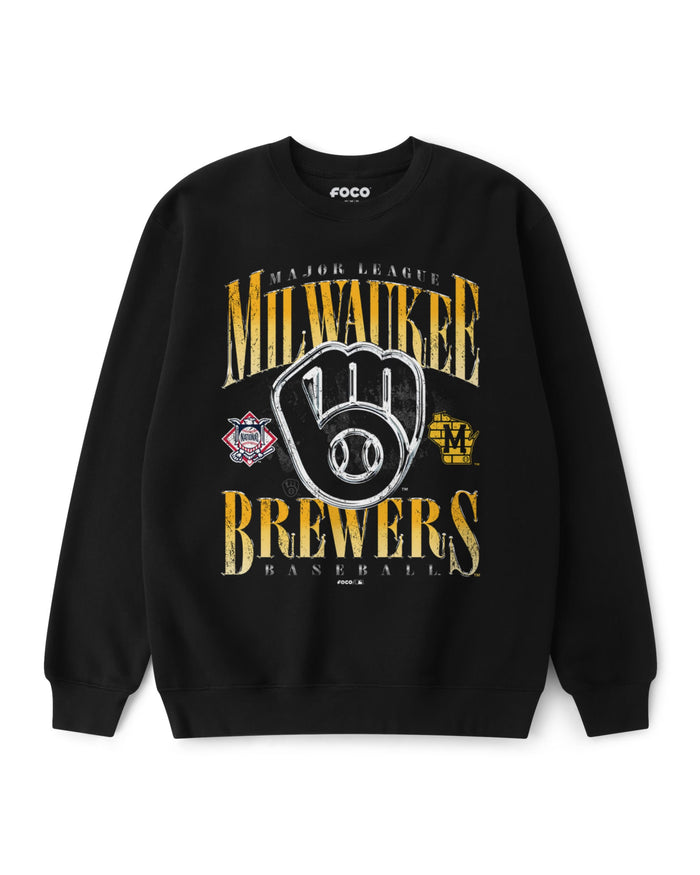 Milwaukee Brewers Chrome Stack Crew Neck Sweatshirt FOCO S - FOCO.com