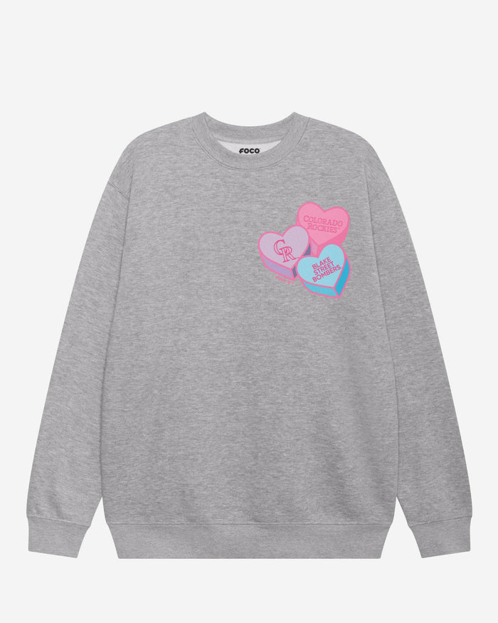 Colorado Rockies Candy Heart Crew Neck Sweatshirt FOCO Athletic Heather S - FOCO.com