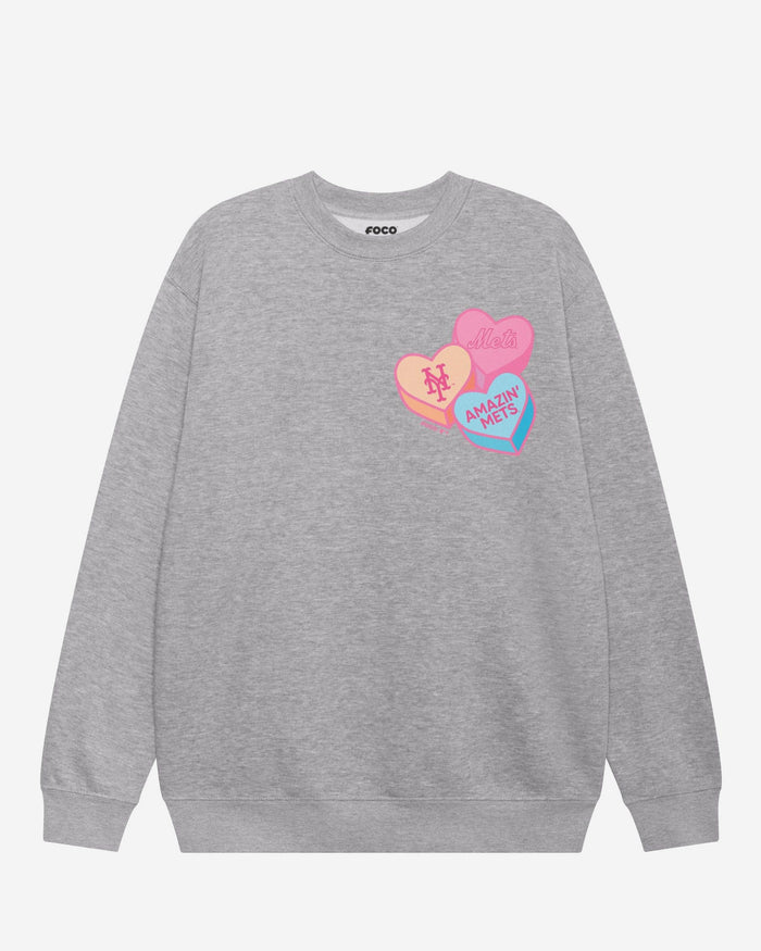 New York Mets Candy Heart Crew Neck Sweatshirt FOCO Athletic Heather S - FOCO.com