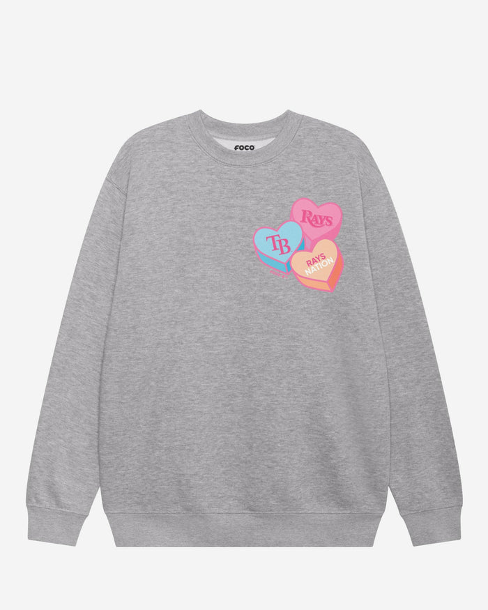 Tampa Bay Rays Candy Heart Crew Neck Sweatshirt FOCO Athletic Heather S - FOCO.com
