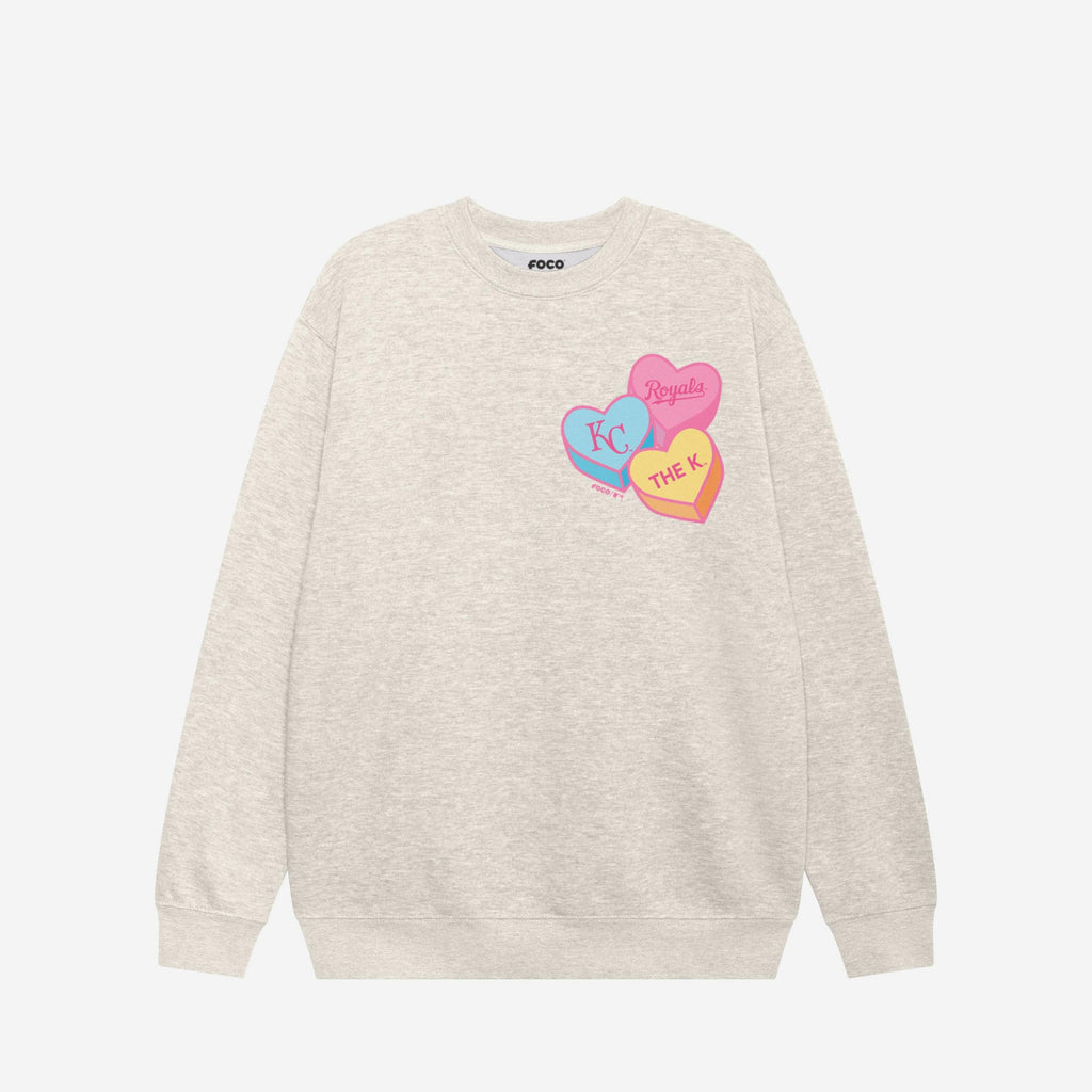 Kansas City Royals Candy Heart Crew Neck Sweatshirt FOCO Oatmeal Heather S - FOCO.com