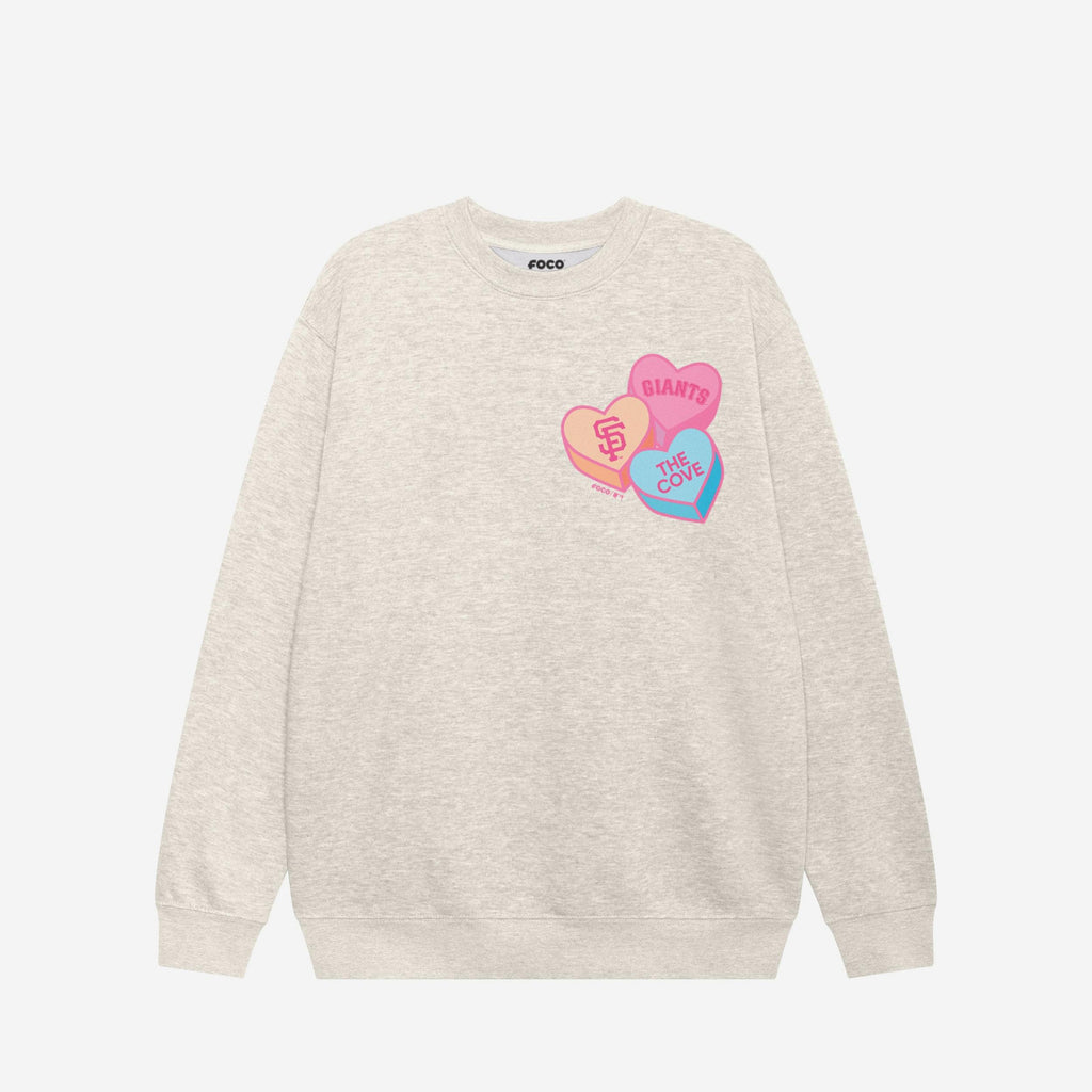 San Francisco Giants Candy Heart Crew Neck Sweatshirt FOCO Oatmeal Heather S - FOCO.com
