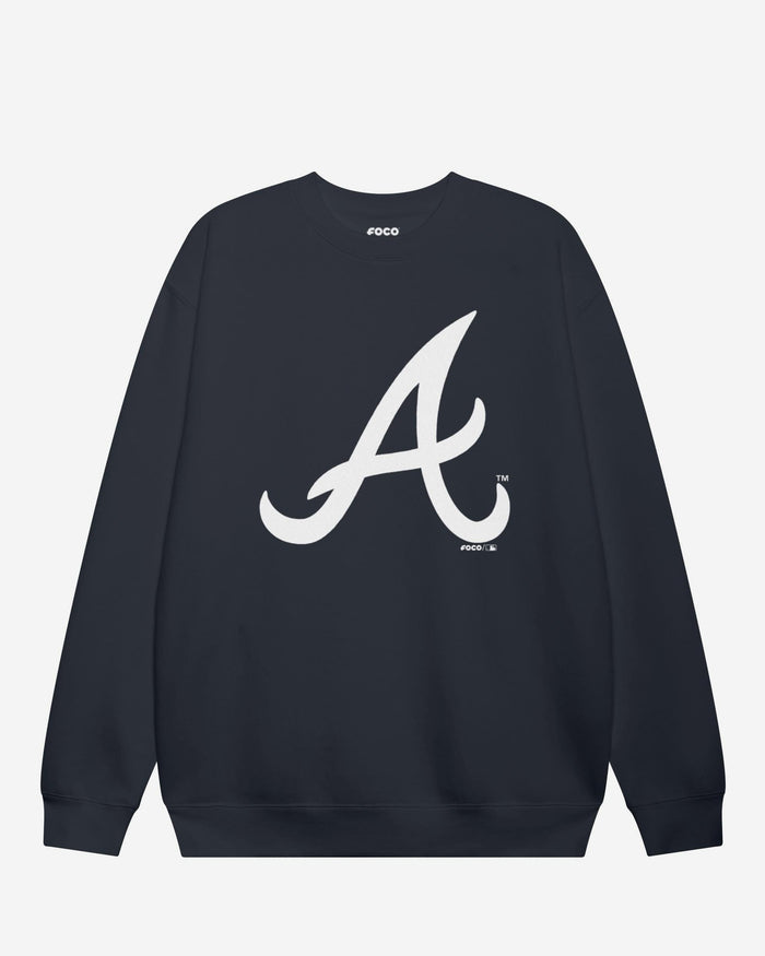 Atlanta Braves Primary Logo Crew Neck Sweatshirt FOCO Navy S - FOCO.com