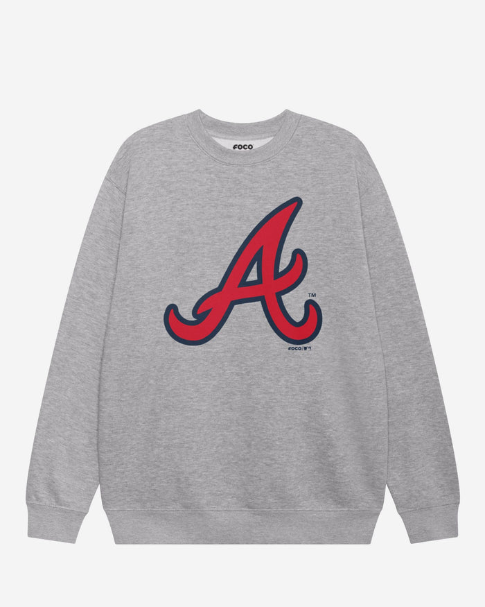 Atlanta Braves Primary Logo Crew Neck Sweatshirt FOCO Athletic Heather S - FOCO.com