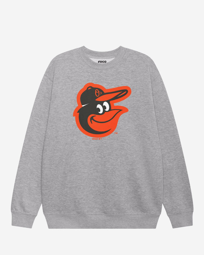 Baltimore Orioles Primary Logo Crew Neck Sweatshirt FOCO Athletic Heather S - FOCO.com