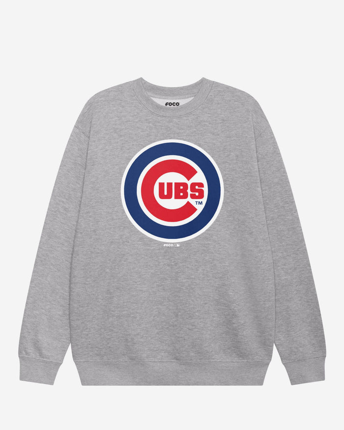 Chicago Cubs Primary Logo Crew Neck Sweatshirt FOCO Athletic Heather S - FOCO.com