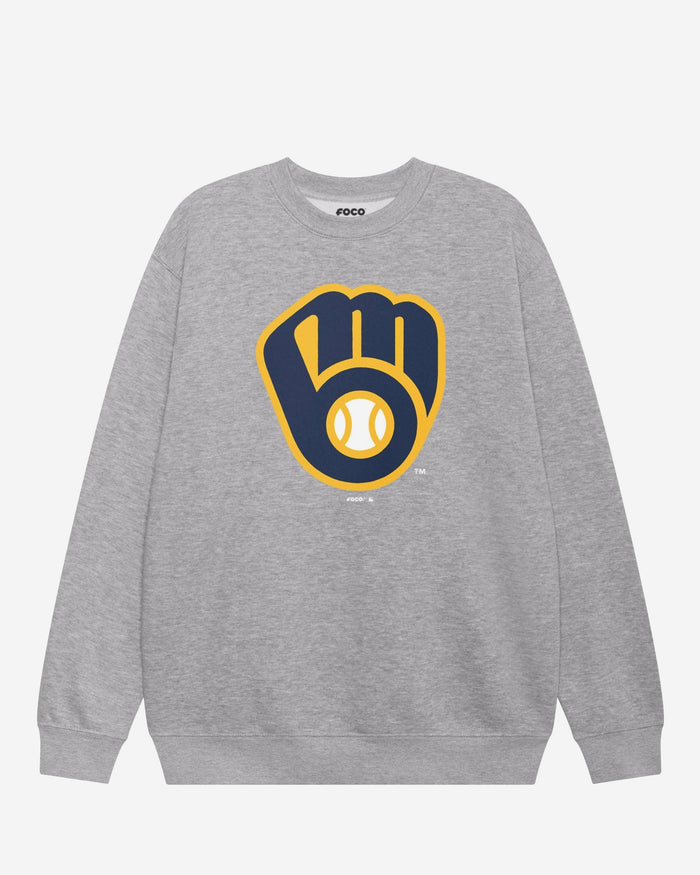 Milwaukee Brewers Primary Logo Crew Neck Sweatshirt FOCO Athletic Heather S - FOCO.com