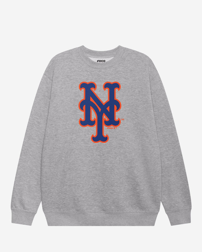 New York Mets Primary Logo Crew Neck Sweatshirt FOCO Athletic Heather S - FOCO.com