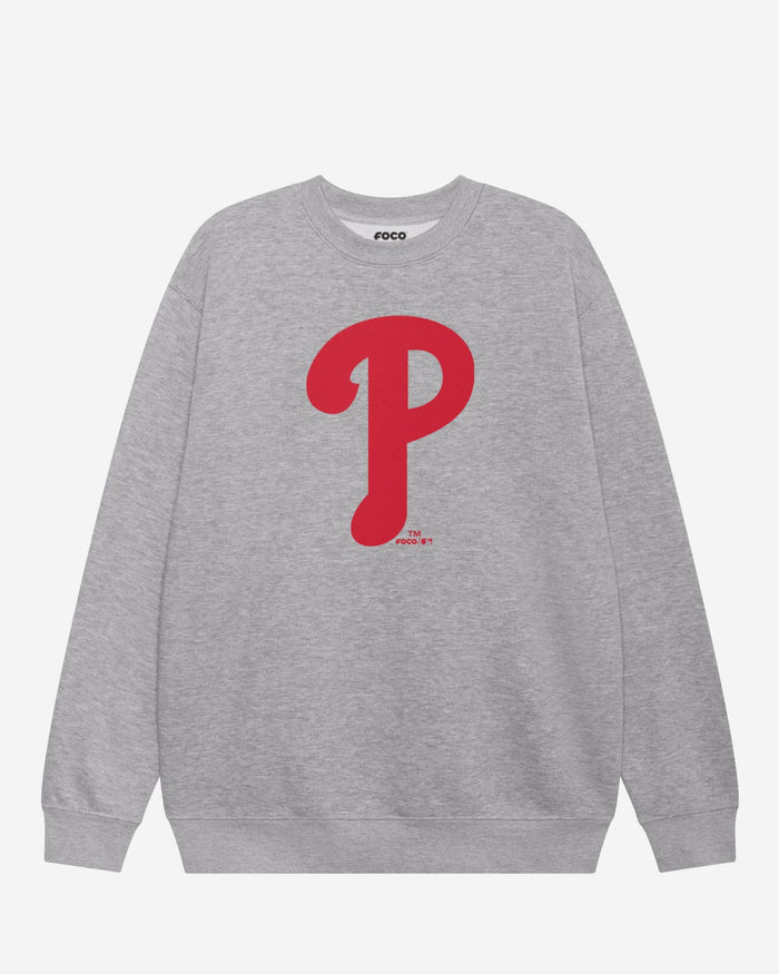 Philadelphia Phillies Primary Logo Crew Neck Sweatshirt FOCO Athletic Heather S - FOCO.com