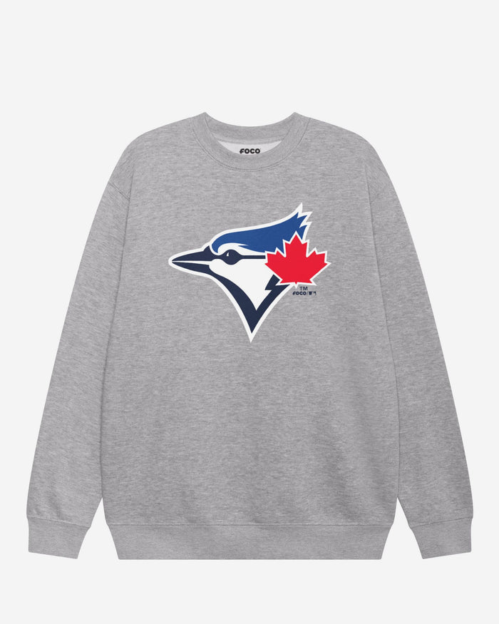 Toronto Blue Jays Primary Logo Crew Neck Sweatshirt FOCO Athletic Heather S - FOCO.com