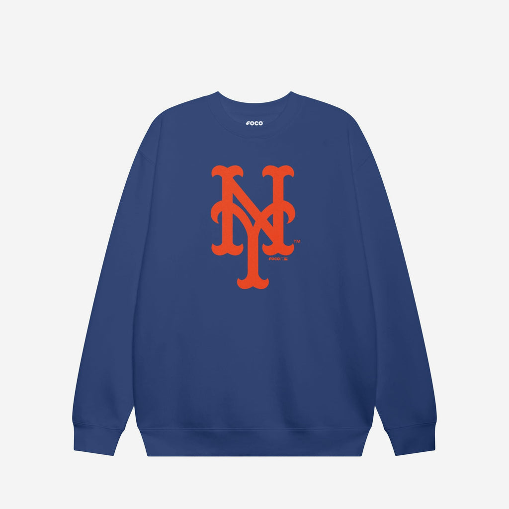 New York Mets Primary Logo Crew Neck Sweatshirt FOCO True Royal S - FOCO.com