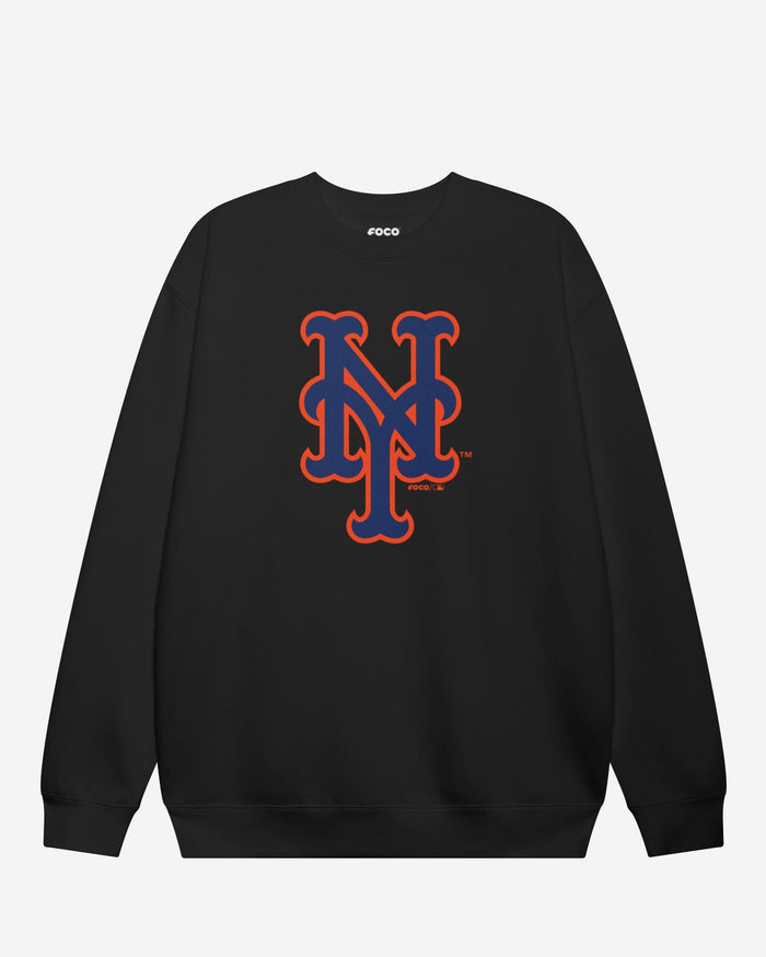 New York Mets Primary Logo Crew Neck Sweatshirt FOCO Black S - FOCO.com