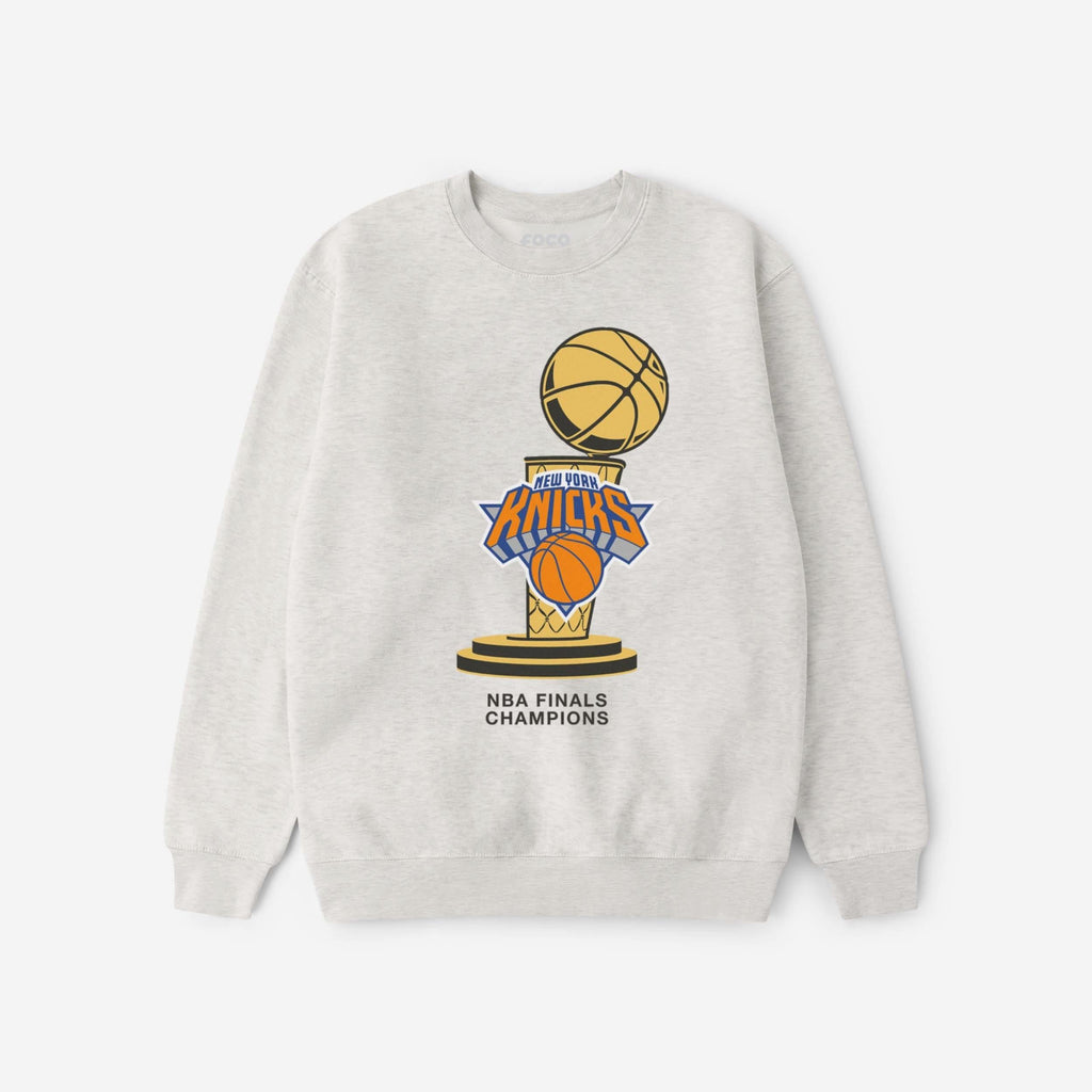 New York Knicks 2026 NBA Champions Trophy Logo Crew Neck Sweatshirt FOCO S - FOCO.com