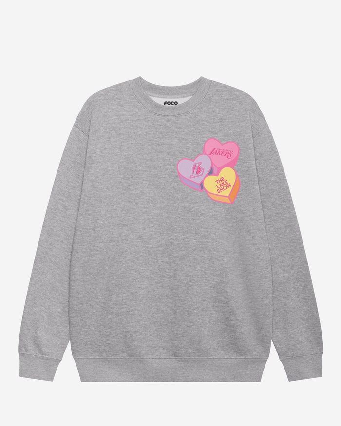 Los Angeles Lakers Candy Heart Crew Neck Sweatshirt FOCO Athletic Heather S - FOCO.com