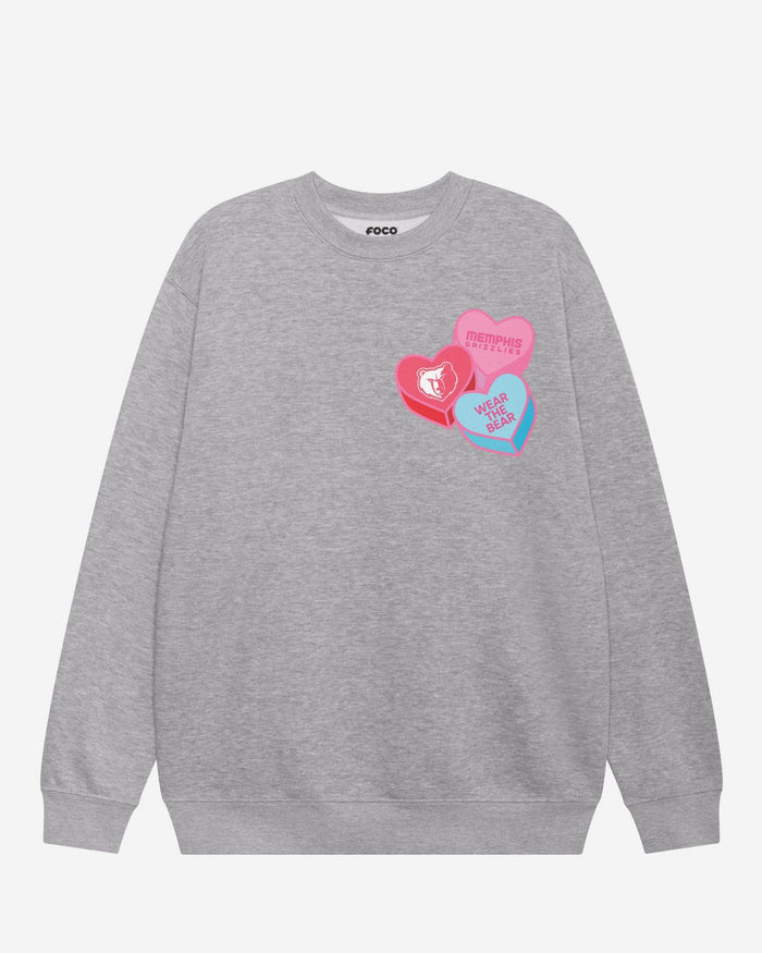 Memphis Grizzlies Candy Heart Crew Neck Sweatshirt FOCO Athletic Heather S - FOCO.com