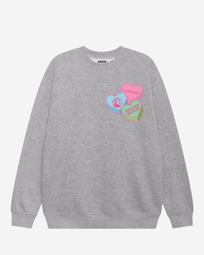 Minnesota Timberwolves Candy Heart Crew Neck Sweatshirt FOCO Athletic Heather S - FOCO.com