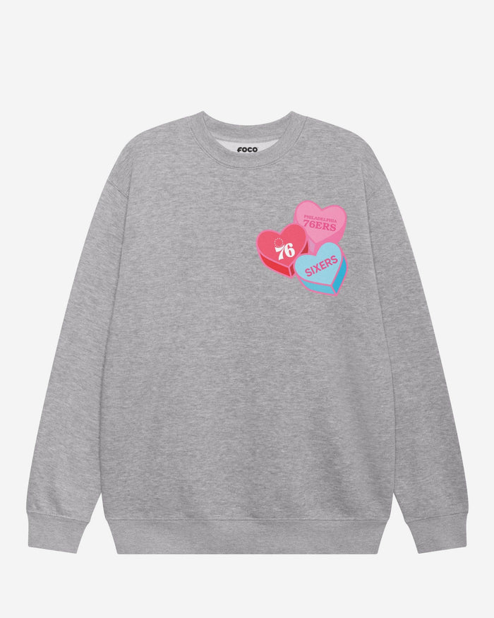 Philadelphia 76ers Candy Heart Crew Neck Sweatshirt FOCO Athletic Heather S - FOCO.com