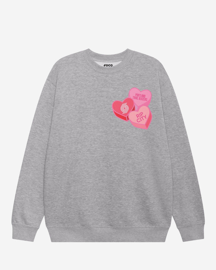 Portland Trail Blazers Candy Heart Crew Neck Sweatshirt FOCO Athletic Heather S - FOCO.com