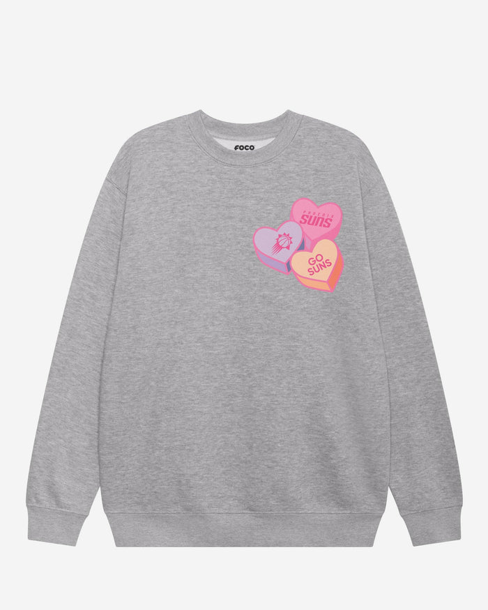 Phoenix Suns Candy Heart Crew Neck Sweatshirt FOCO Athletic Heather S - FOCO.com