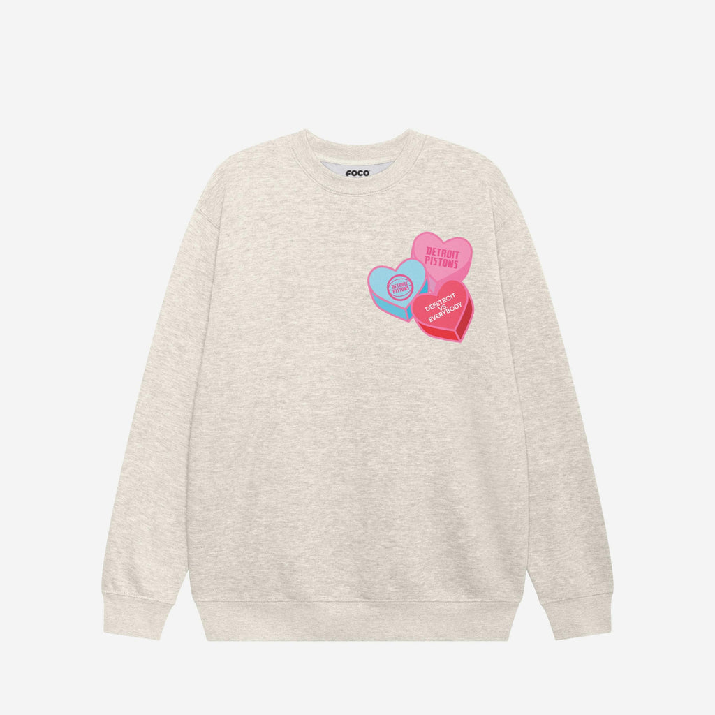Detroit Pistons Candy Heart Crew Neck Sweatshirt FOCO Oatmeal Heather S - FOCO.com