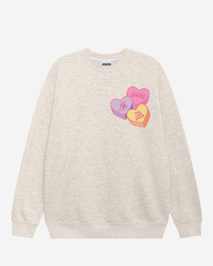 Los Angeles Lakers Candy Heart Crew Neck Sweatshirt FOCO Oatmeal Heather S - FOCO.com