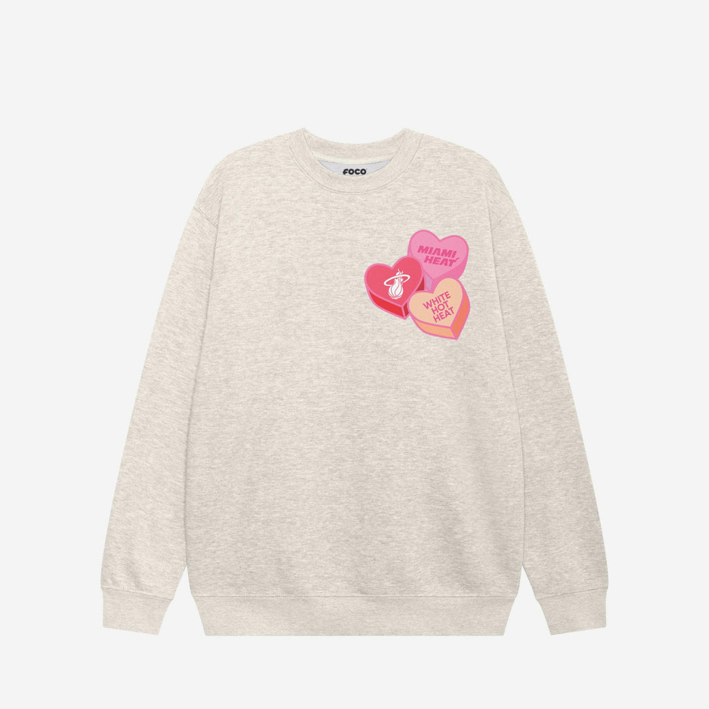 Miami Heat Candy Heart Crew Neck Sweatshirt FOCO Oatmeal Heather S - FOCO.com