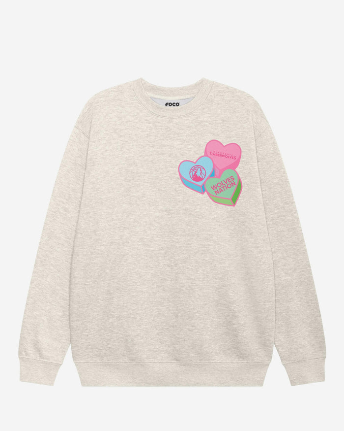 Minnesota Timberwolves Candy Heart Crew Neck Sweatshirt FOCO Oatmeal Heather S - FOCO.com