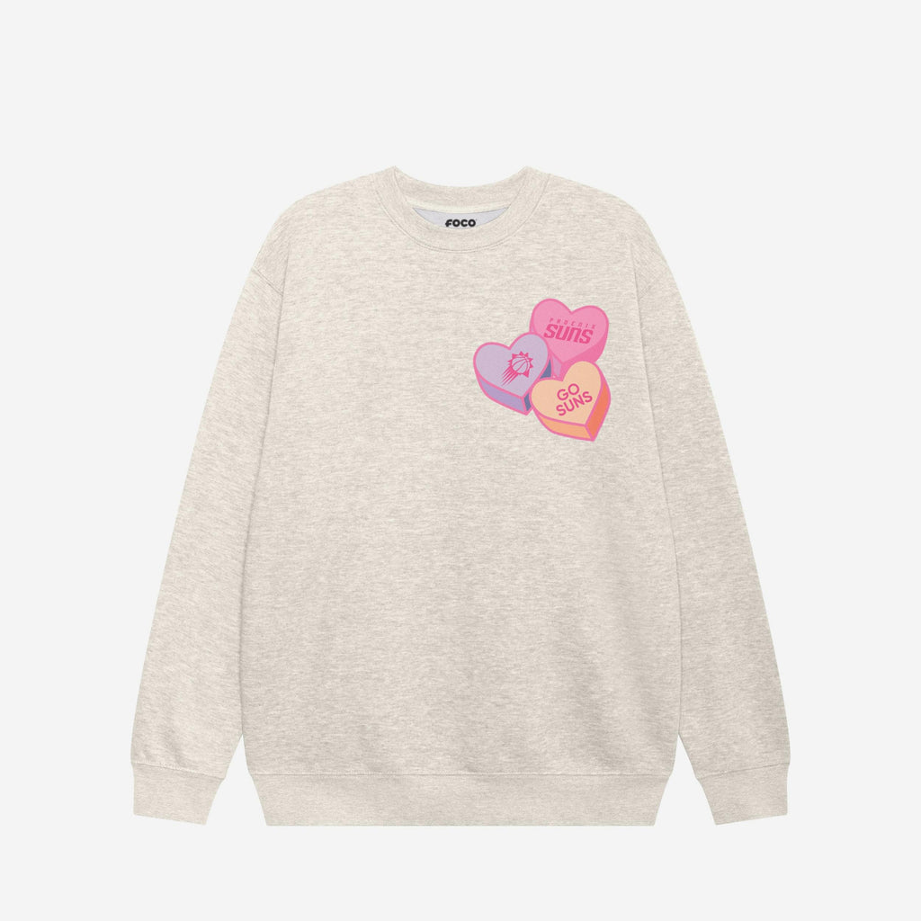 Phoenix Suns Candy Heart Crew Neck Sweatshirt FOCO Oatmeal Heather S - FOCO.com