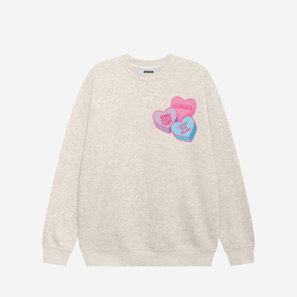 Sacramento Kings Candy Heart Crew Neck Sweatshirt FOCO Oatmeal Heather S - FOCO.com