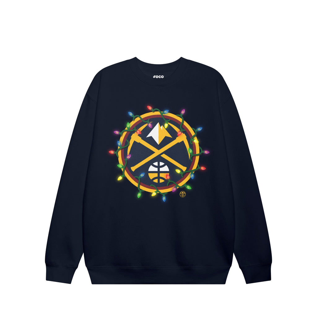 Denver Nuggets Primary Logo Holiday Lights Crew Neck Sweatshirt