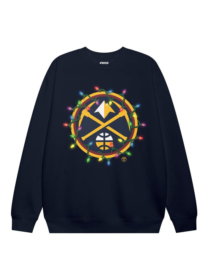 Denver Nuggets Primary Logo Holiday Lights Crew Neck Sweatshirt